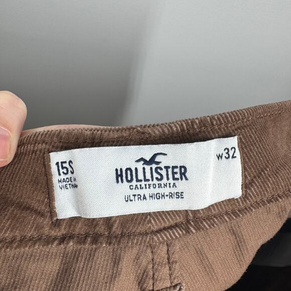 Hollister Pants Women Size 15S Brown Corduroy Ultra High Rise Bootcut Pocket Y2K - Picture 5 of 5